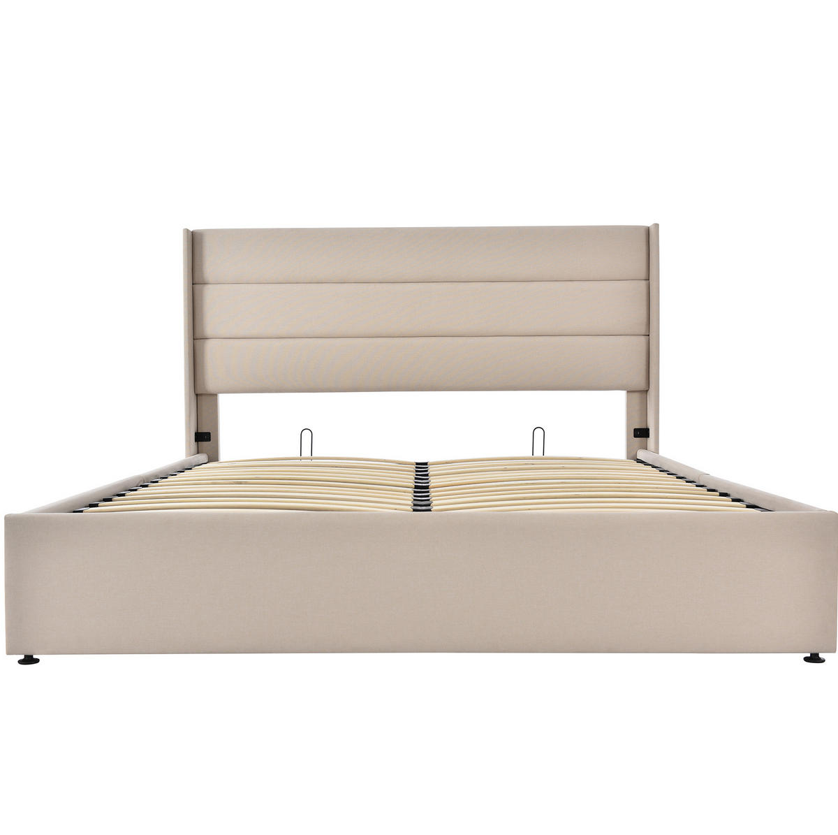 POLSTERBETT mit Bettkasten 160x200 cm Leinen Beige - Beige, Metall (160/200cm) - Meubliv