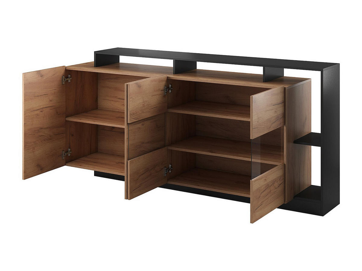 SIDEBOARD mit 4 Türen & 4 Ablagefächern - Mit LED-Beleuchtung - Holzfarben hell & Anthrazit - IDESIA - Anthrazit, Holz (200/92.8/43.6cm) - Vente-Unique