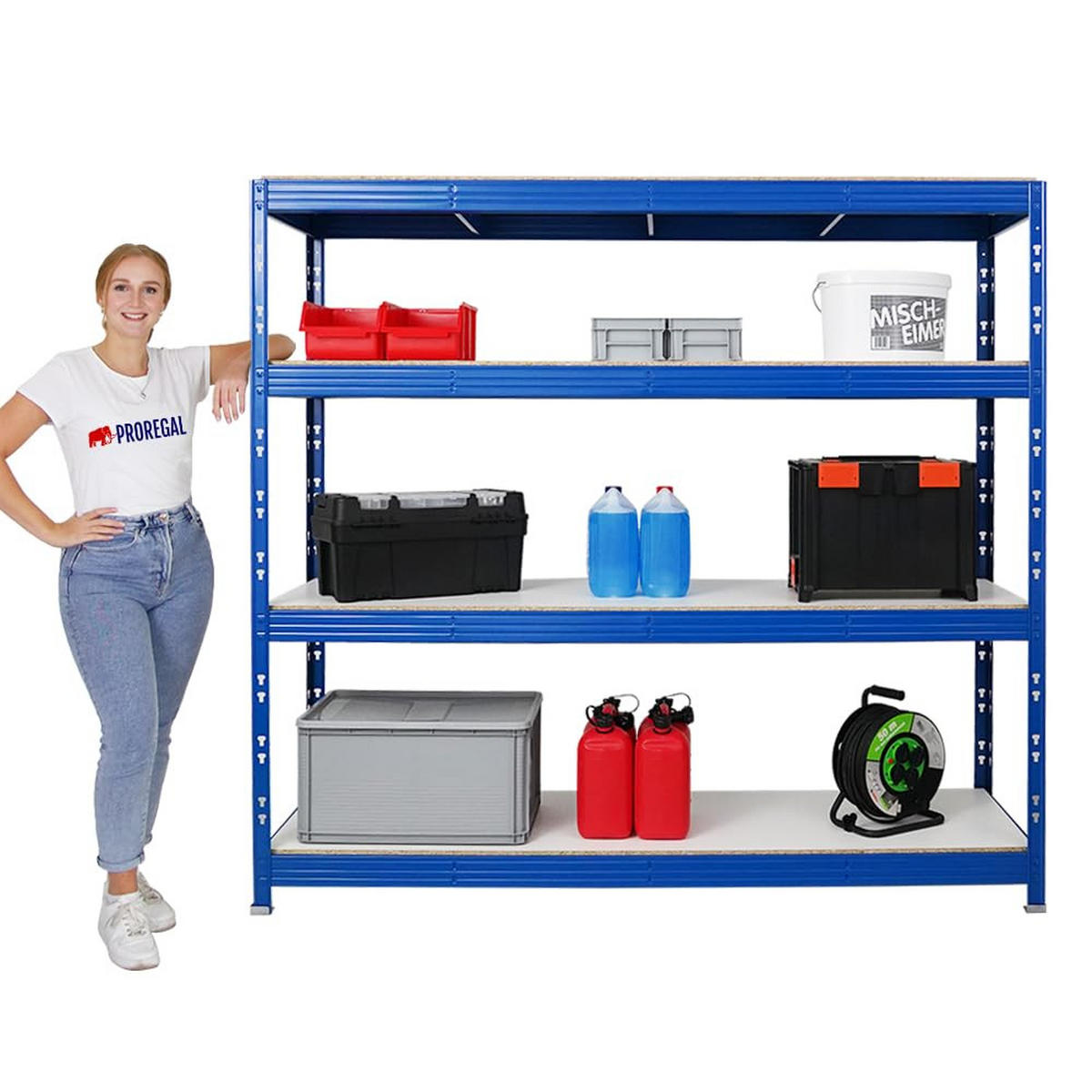 SCHWERLASTREGAL Rhino 2er-Set mit 2x 180x200x60 cm 4 Melamin-Ebenen 16mm Fachlast 500 kg Blau - Blau, Metall (400/180/60cm) - PROREGAL