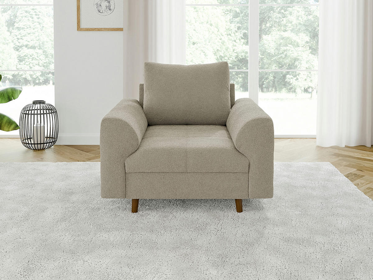 SESSEL Henrik Beige Boucle - Beige/Braun, Holz/Textil (97/81/93cm) - S-Style Möbel