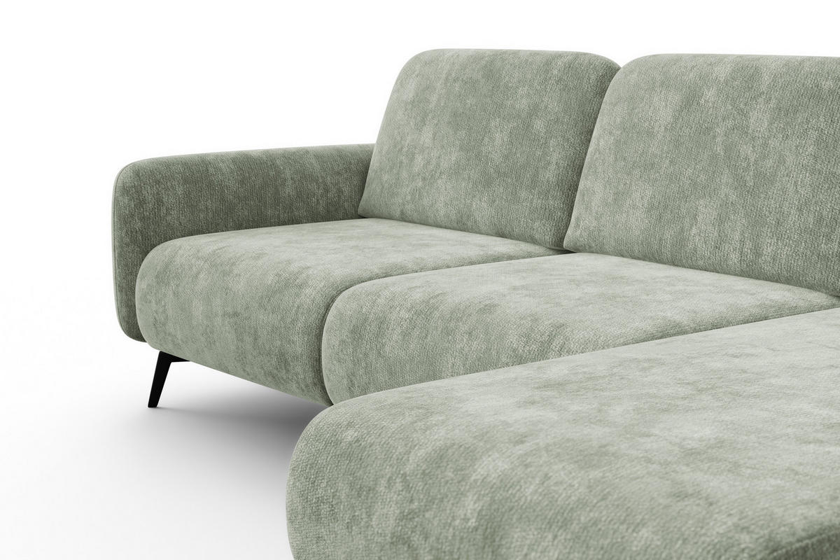 ECKSOFA FEBE 4-Sitzer RECHTS, hellgrüner Chenille-Stoff - Schwarz/Hellgrün, Holz/Textil (264/157cm) - Wozimo