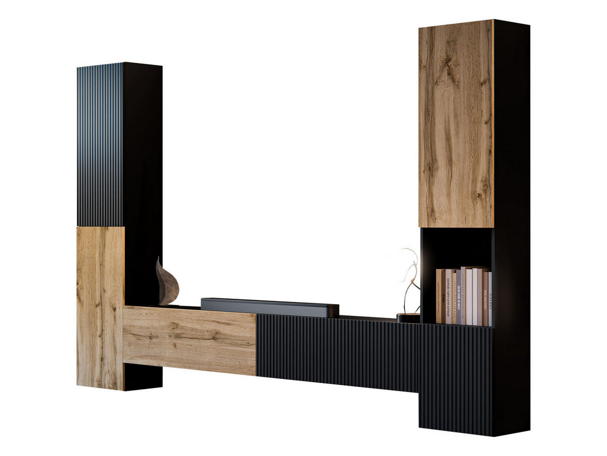 WOHNWAND Capital - Eiche Wotan/Schwarz, Holzwerkstoff (200/31/30cm) - MIRJAN24