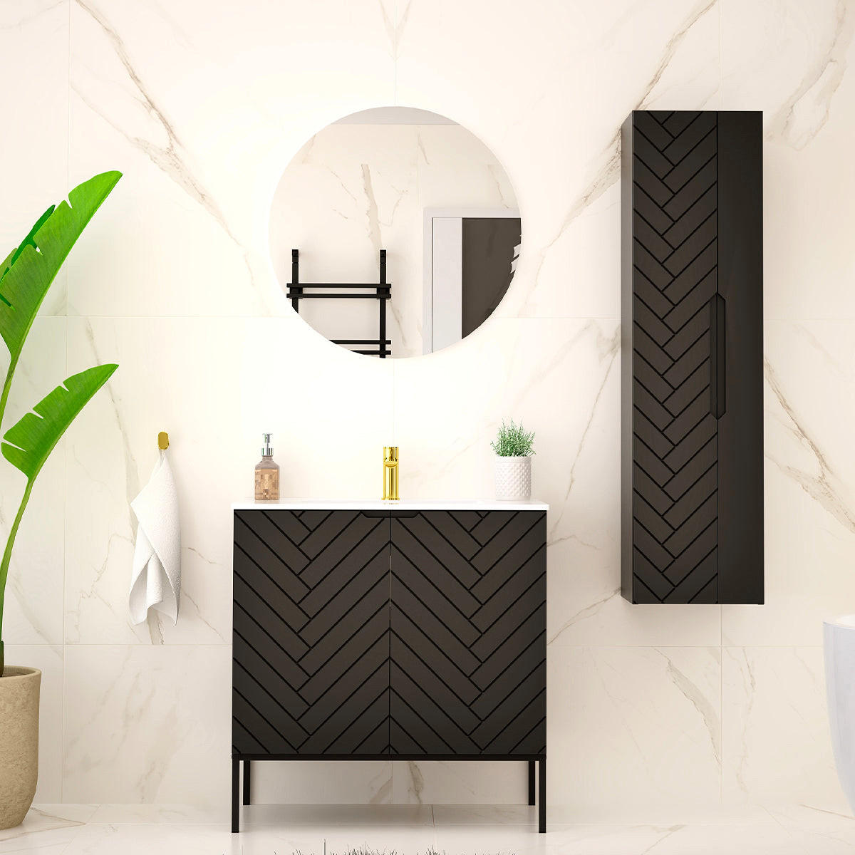 BADMÖBEL 80cm Daria 2er-Set Schwarz - Schwarz, Holzwerkstoff (80/82/45.8cm) - Petits-meubles