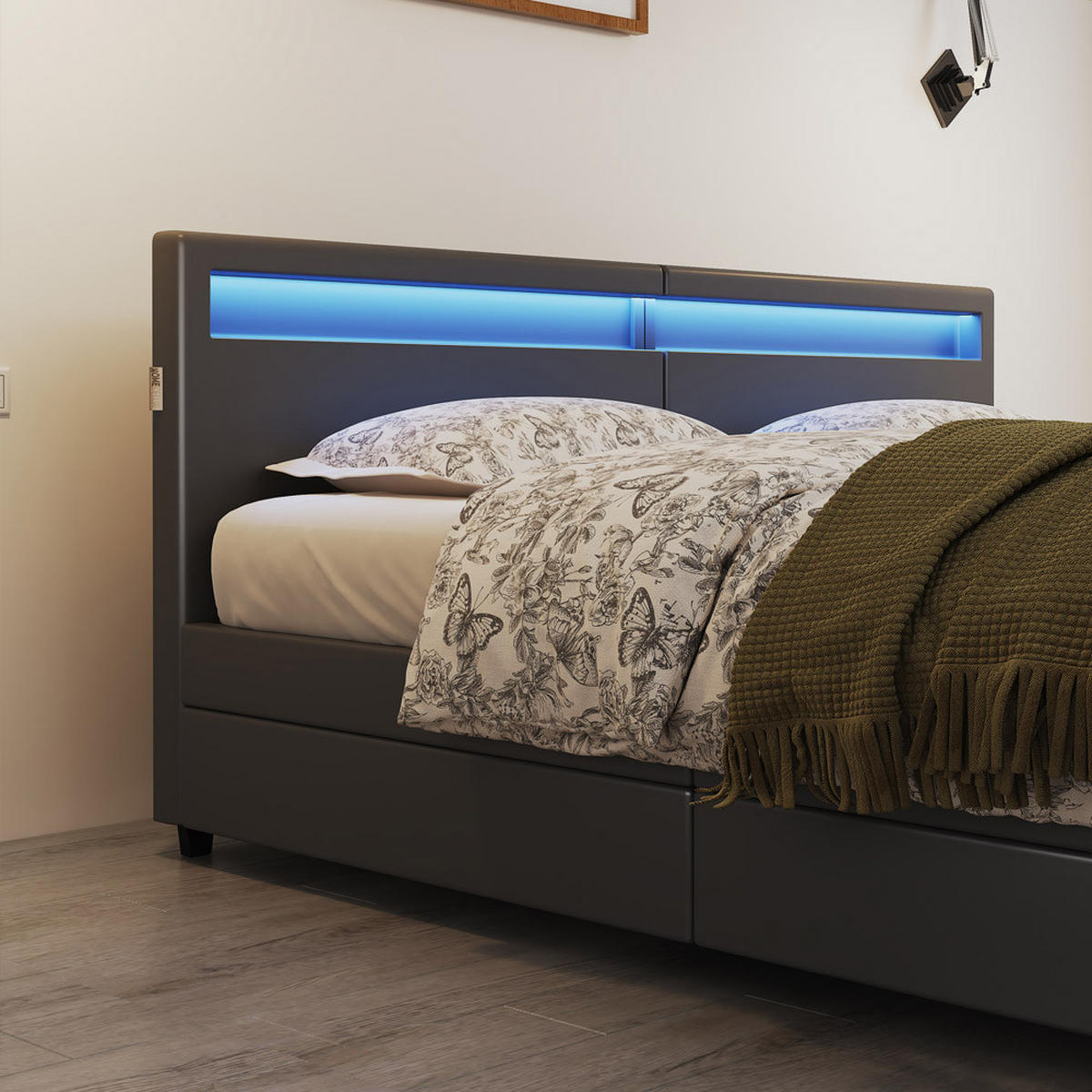 LED BETT NUBE - Schwarz, ohne Matratze - Schwarz, Kunststoff - Home Deluxe