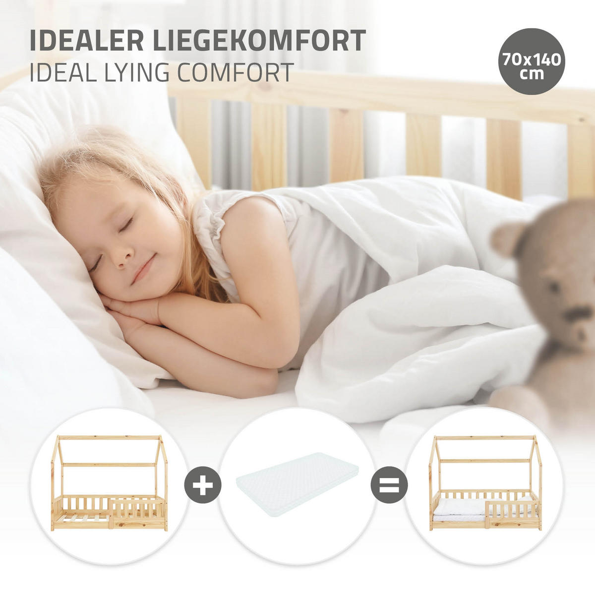 KINDERBETT mit Dach 70x140 cm Natur - Naturfarben, Holz (70/140cm) - ML-DESIGN