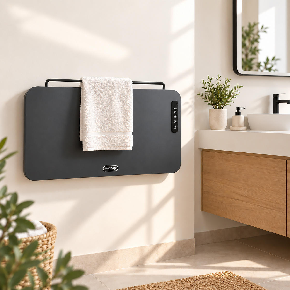 OHŘÍVAČ Černý infračervený dálkové ovládání WLAN - černá, kov (72.5/48/24.5cm) - Relaxdays