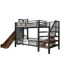 ETAGENBETT aus Metall 90x200 cm in Schwarz mit Rutsche & Stauraumtreppe - Schwarz, Metall (90/200cm) - Modfu