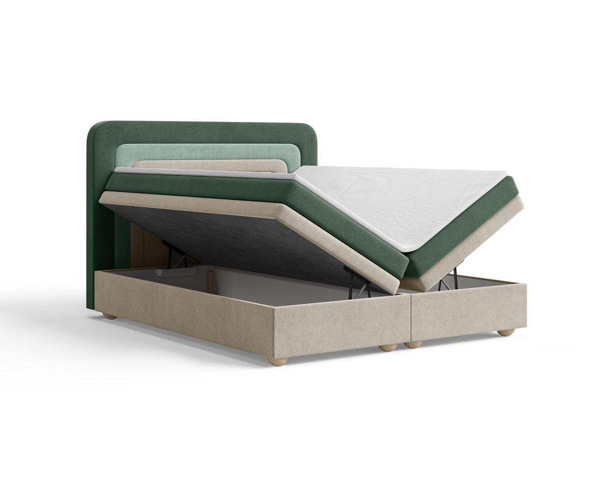 BOXBETT - Bett 10 NEST - Riviera - 140x200 cm - Modernes Polsterbett mit Bettkasten - Grün, Holz (140/200cm) - ROYAL24_MARKT