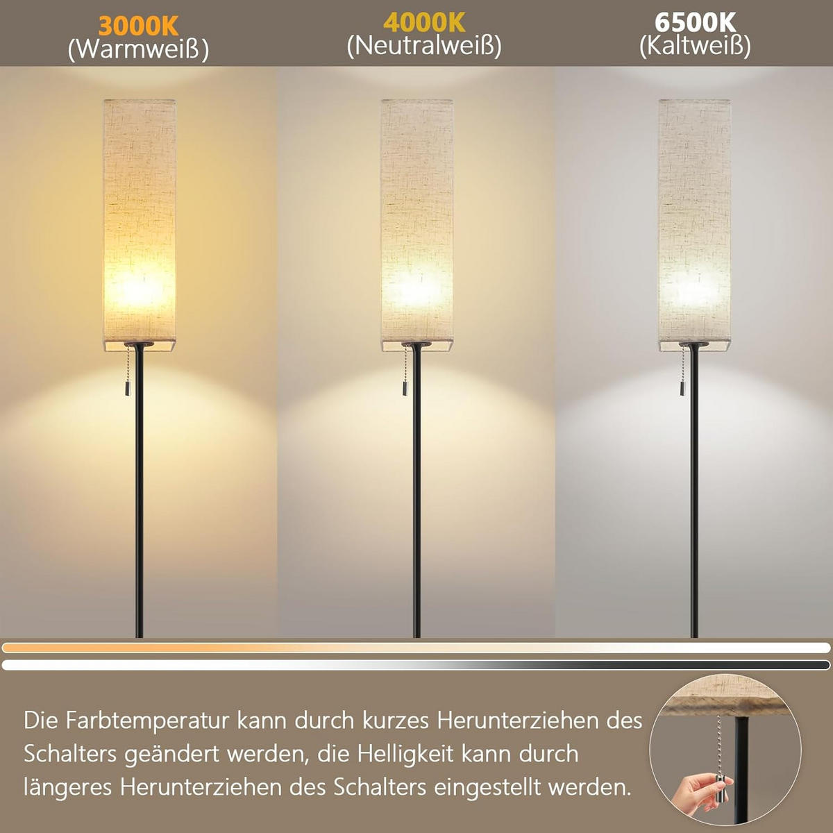 LED STEHLAMPE Hellan 10.5/10.5/151 cm - Schwarz, Textil/Metall (10.5/10.5/151cm) - ZMH