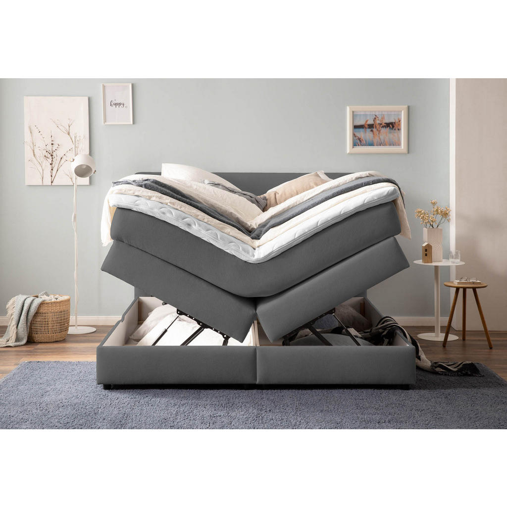 Thumbnail - Belanoti Boxspringbett, Anthrazit, Textil, 7-Zonen, 160x200 cm, Schlafzimmer, Betten, Boxspringbetten