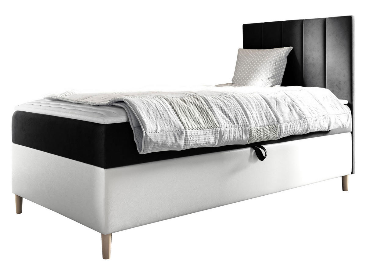 BOXBETT Maja Junior 1, Seite zum Öffnen des Bettkastens: Rechts - Schwarz/Weiß, Holz (90/200cm) - MIRJAN24