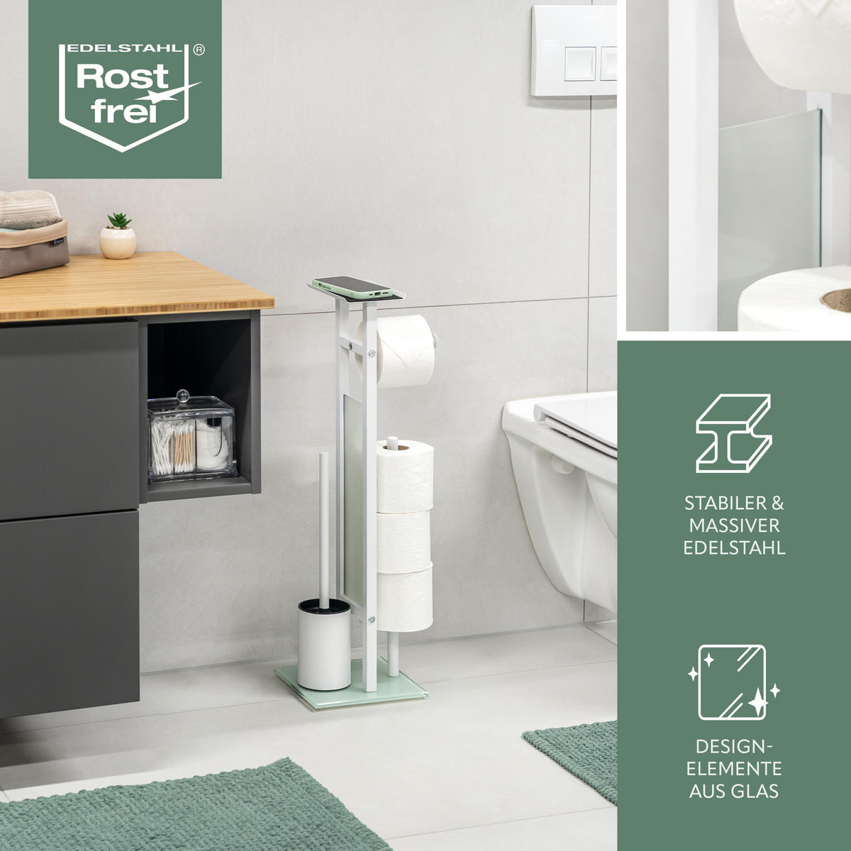 STAND-WC-GARNITUR 4IN1, weiß - Weiß, Metall (28/67/20cm) - eluno