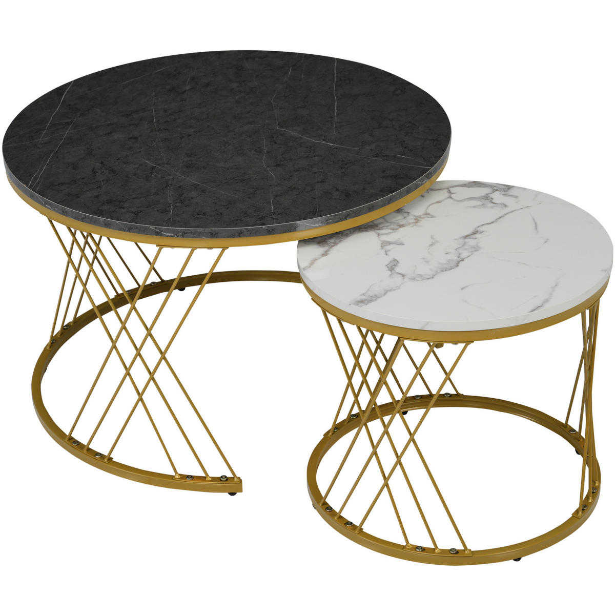 COUCHTISCH-SET 70/45 cm mit Marmordekor & Nesting-Funktion - Grau, Holzwerkstoff (70/70/45cm) - BEAOK