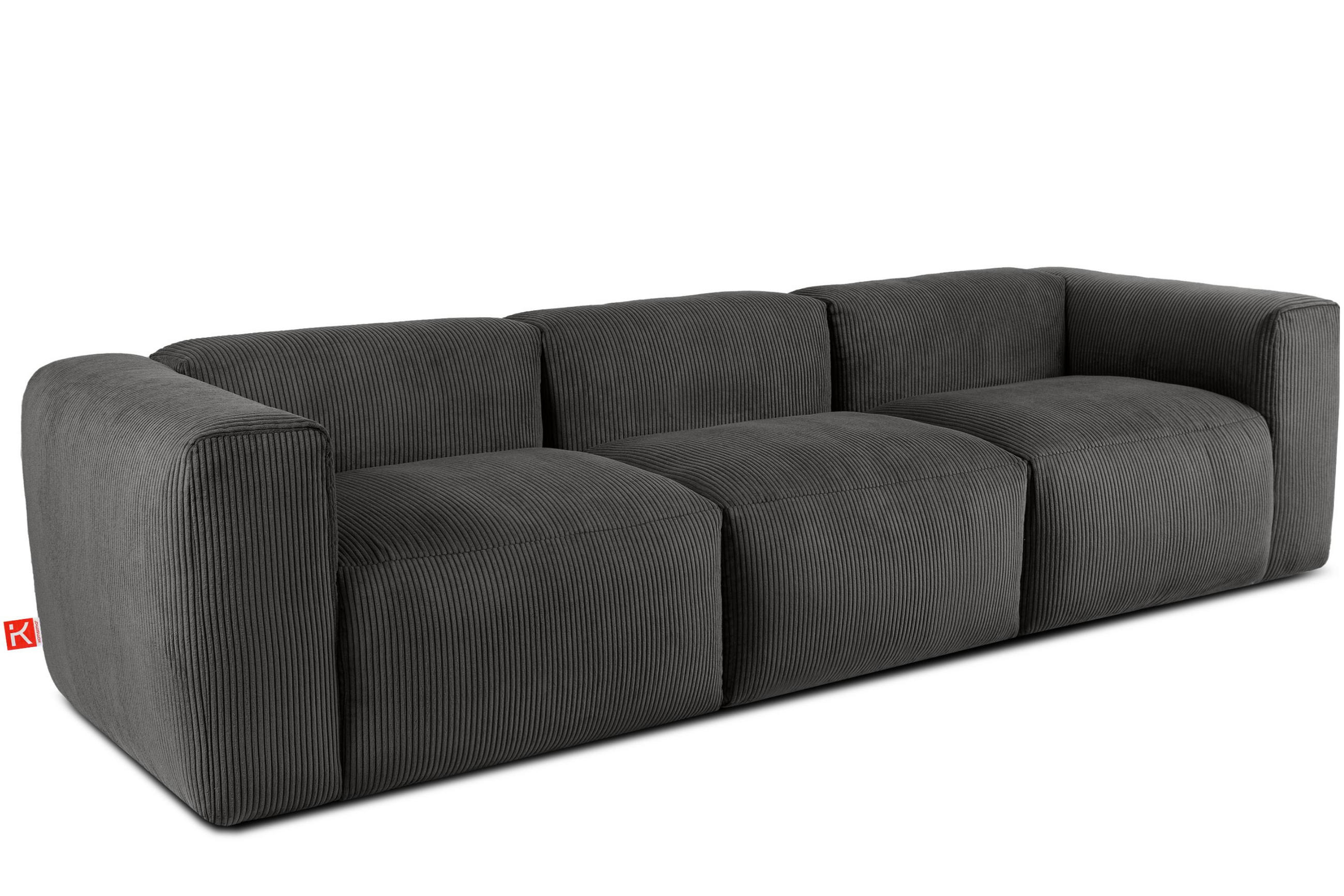 3-SITZER-MODULSOFA BUFFO mit extrem weicher und bequemer Sitzfläche, Kordstoff, grau - Grau, Textil (290/73/96cm) - KONSIMO®