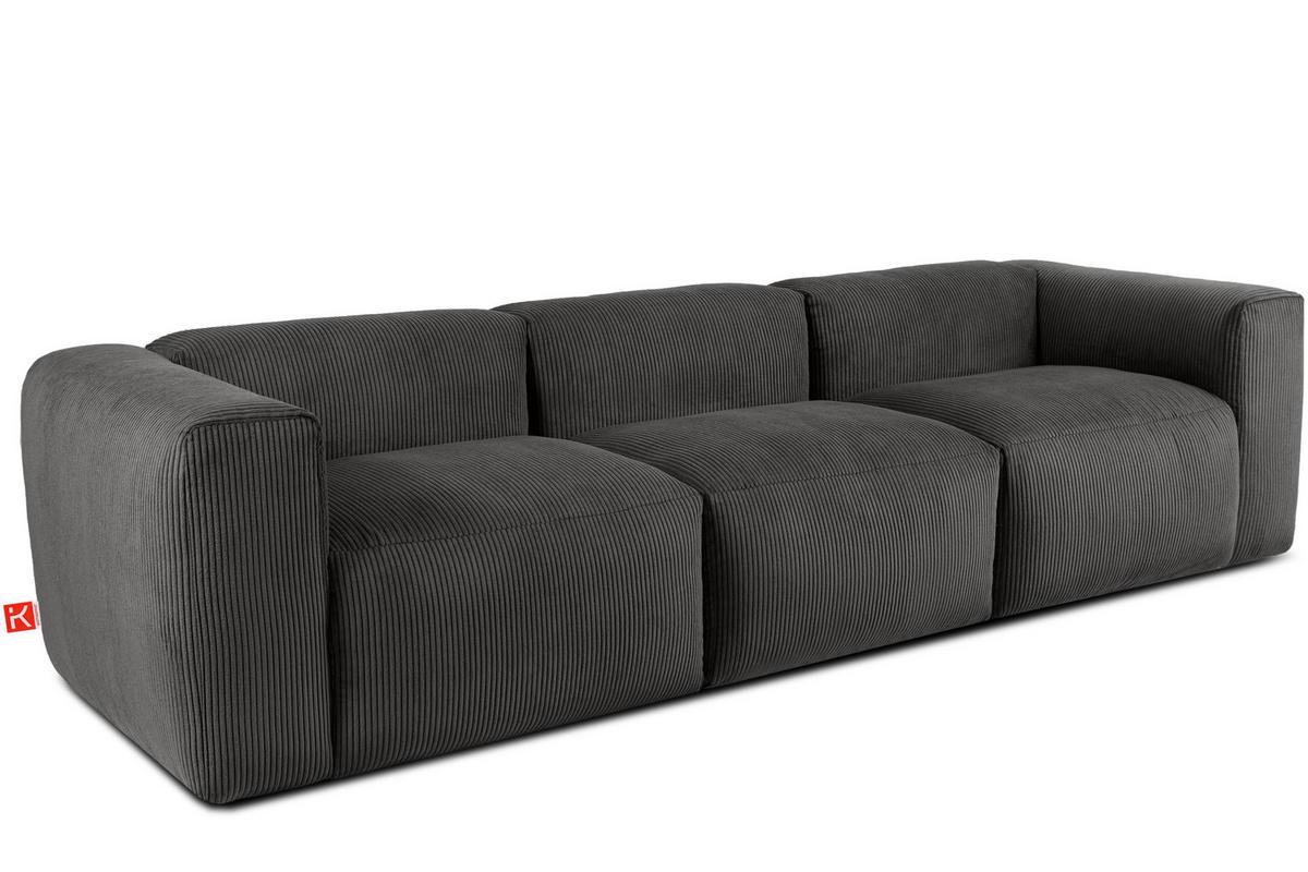 3-SITZER-MODULSOFA BUFFO mit extrem weicher und bequemer Sitzfläche, Kordstoff, grau - Grau, Textil (290/73/96cm) - KONSIMO®