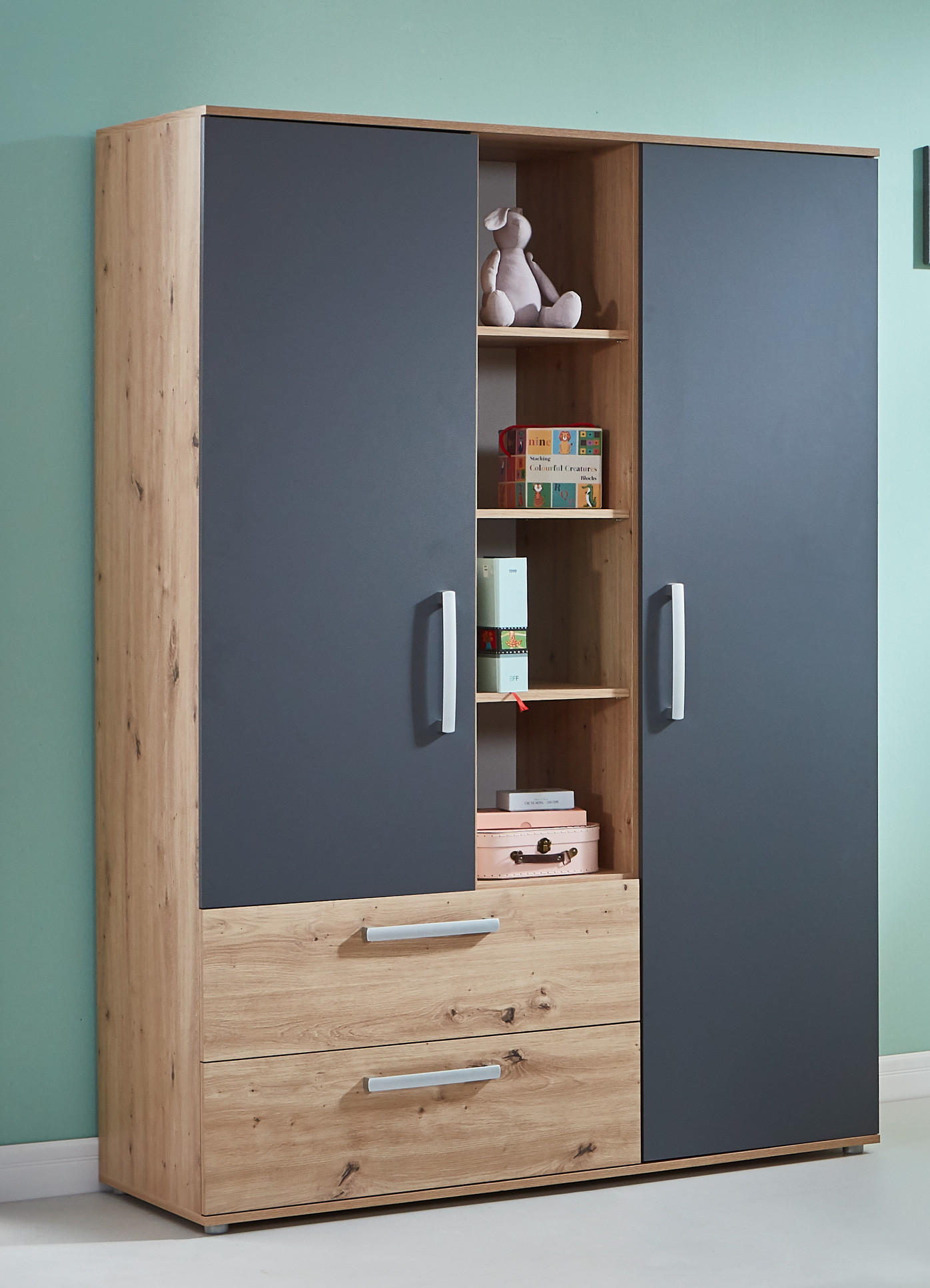 KLEIDERSCHRANK Alessio 2. türig - Anthrazit/Silberfarben, Holzwerkstoff/Kunststoff (130/188/51cm) - arthur berndt