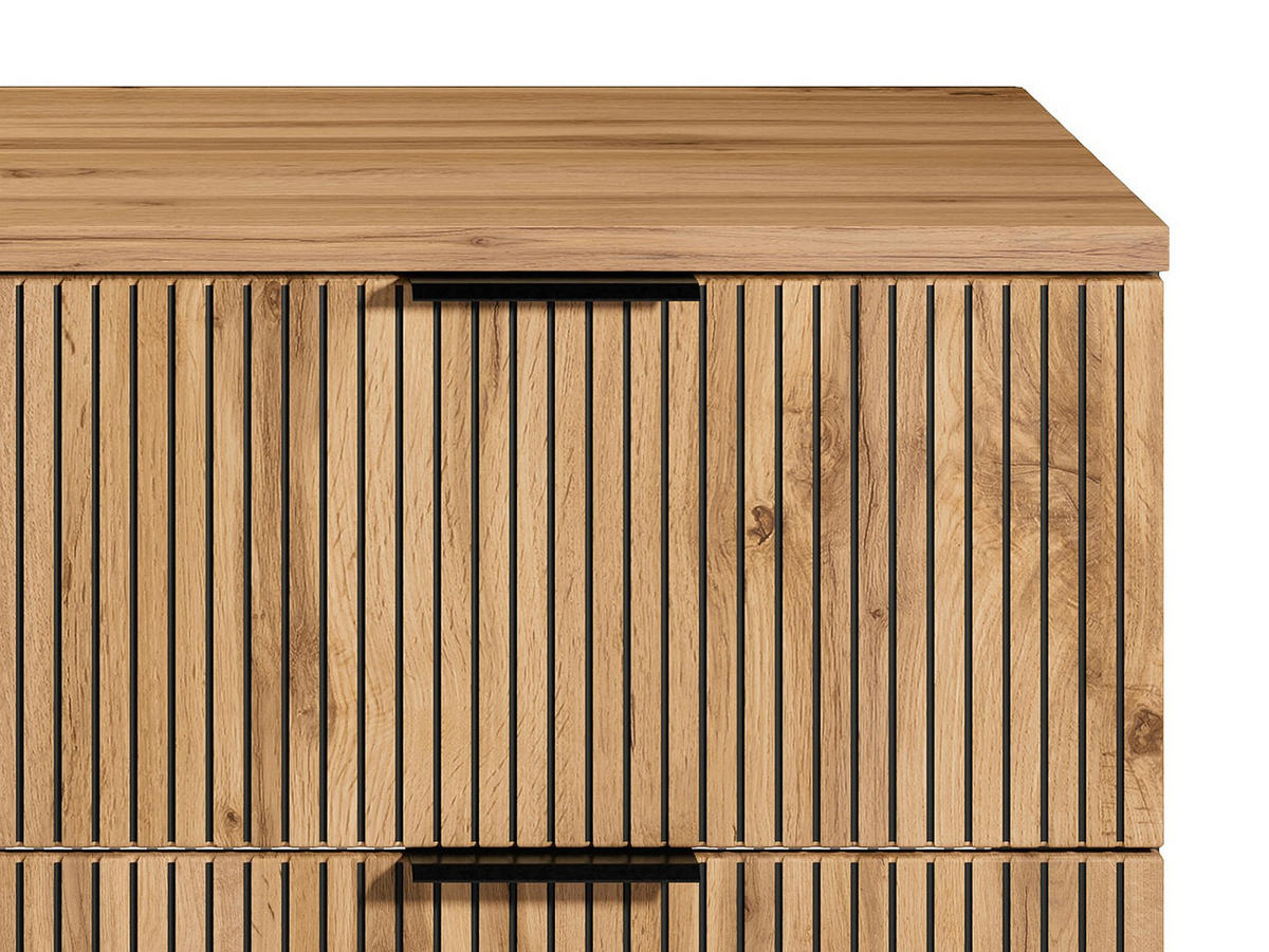 WASCHBECKENUNTERSCHRANK - 140cm x 46cm - MDF - schwarz, naturfarben hell - MADELA - Schwarz, Holz (140/57/46cm) - Vente-Unique