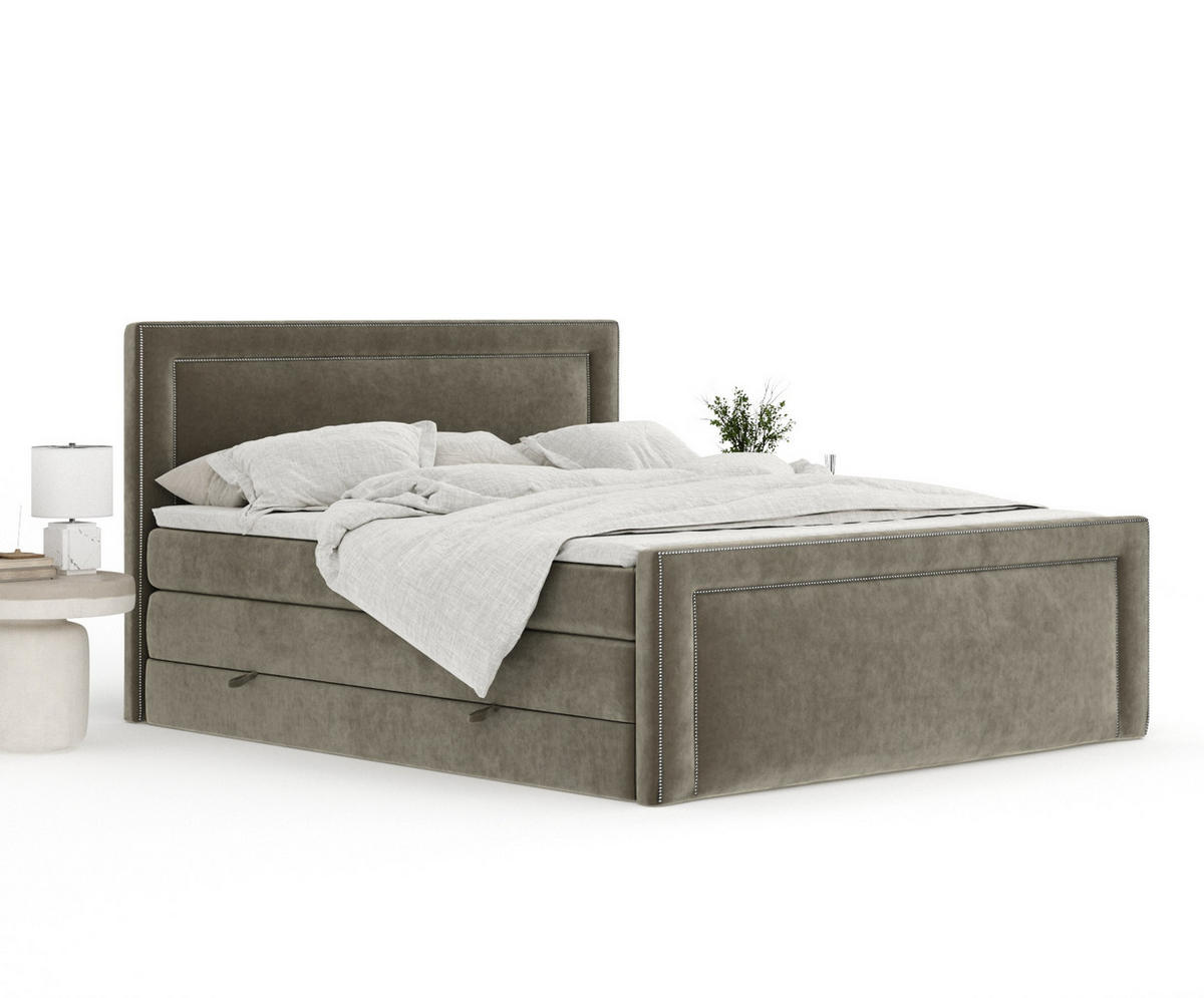 BOXSPRINGBETT Luxora Taupe 160/200 cm - Taupe/Schwarz, Holz/Holzwerkstoff (160/200cm) - Maison de Reve
