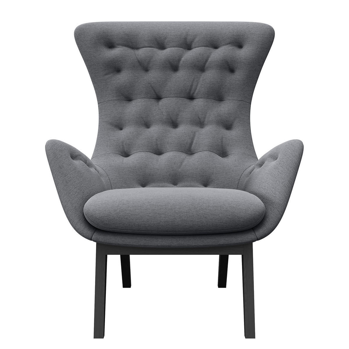 SESSEL - Webstoff - Schwarz/Grau, Eichenholz/Holz (85/101/93cm) - home24