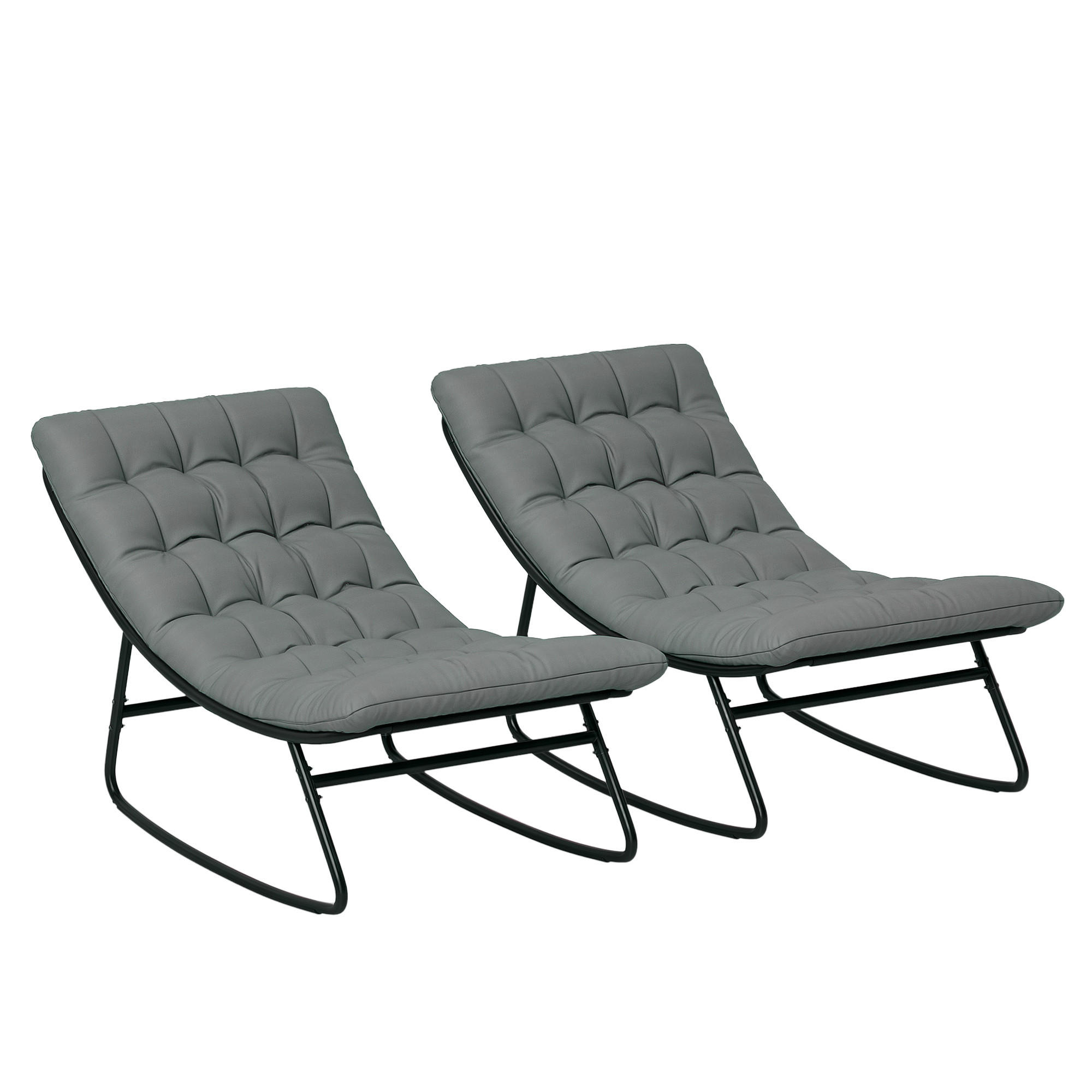 SCHAUKELSTUHL 2er-SET DE-17393 mit dicken Kissen, Stahlgestell Grau - Dunkelgrau, Metall (64/71/101cm) - ComfortXL