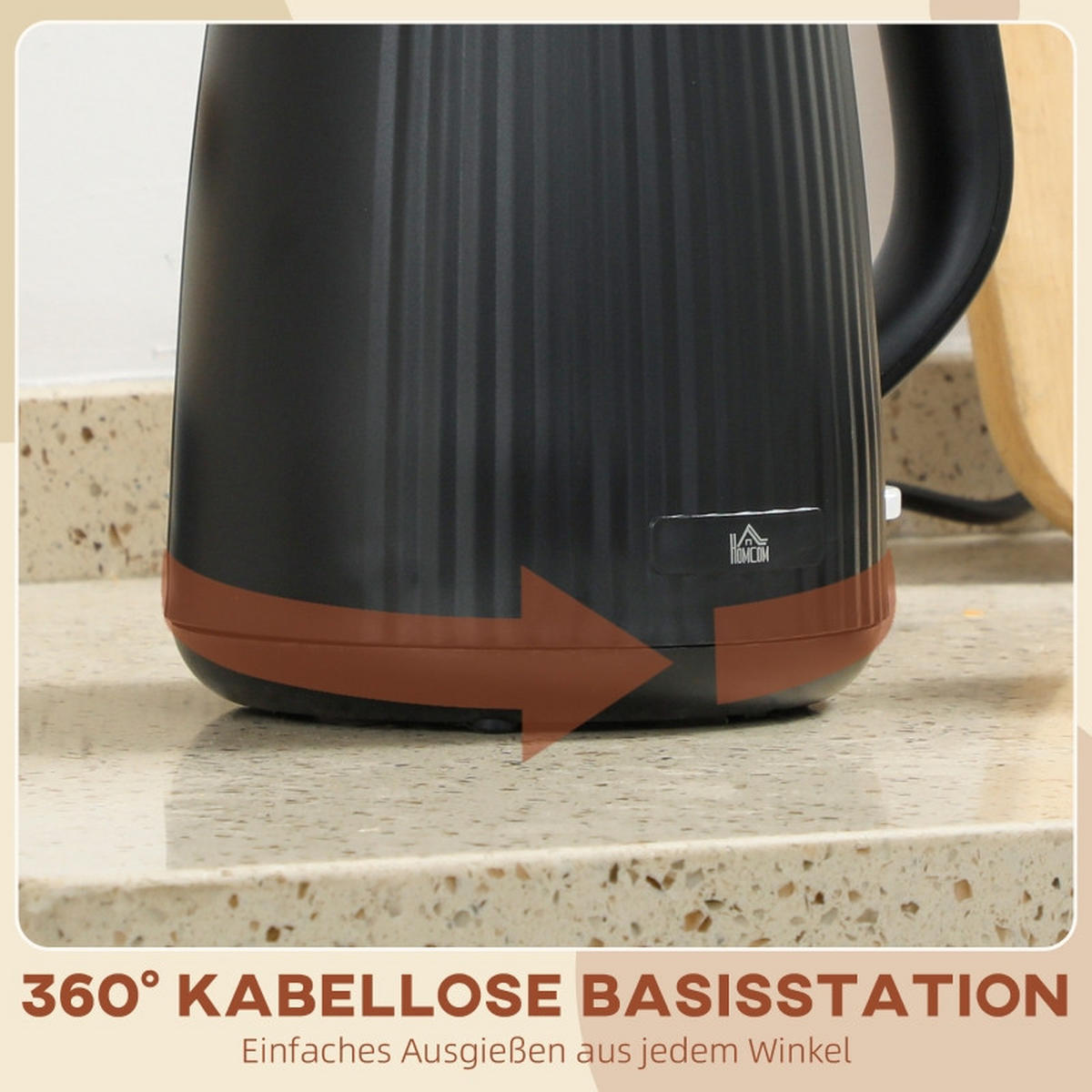WASSERKOCHER mit 360°‑Basisstation, stilvoller elektrischer Wasserkocher mit automatischer Abschaltung, 1700 ml Fassungsvermögen für Küche, schwarz - Schwarz, Metall (21.4/23.3/15.6cm) - Joyfair