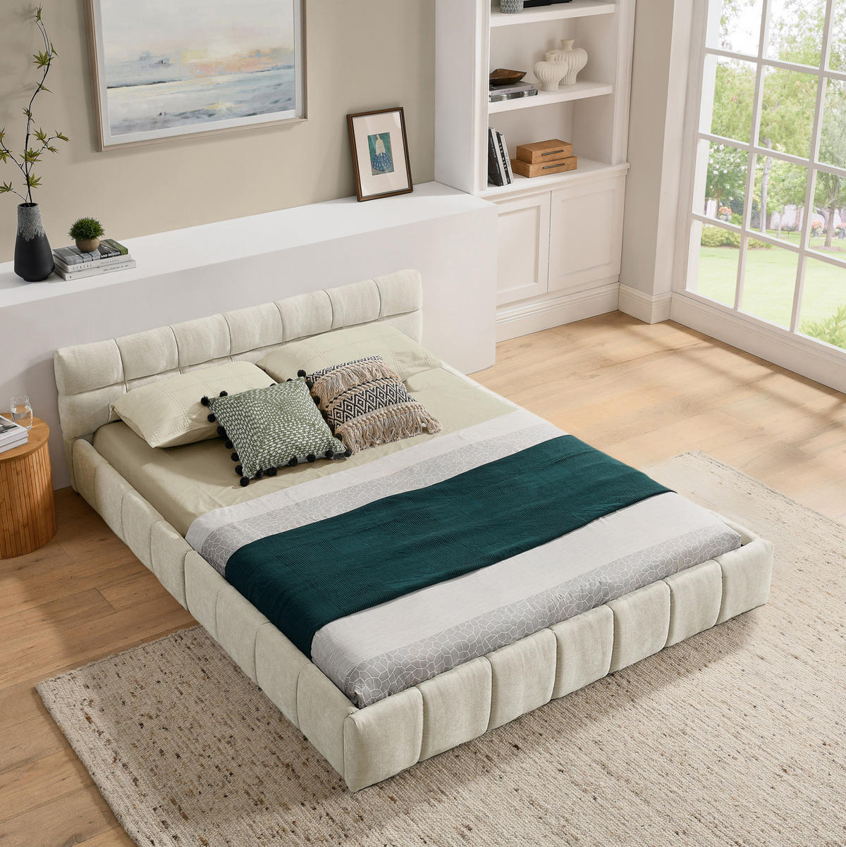 POLSTERBETT 140/200 cm mit quadratischer Steppung und stabilem Holz-Metall-Rahmen, Beige - Beige, Kunststoff (140/200cm) - Redom