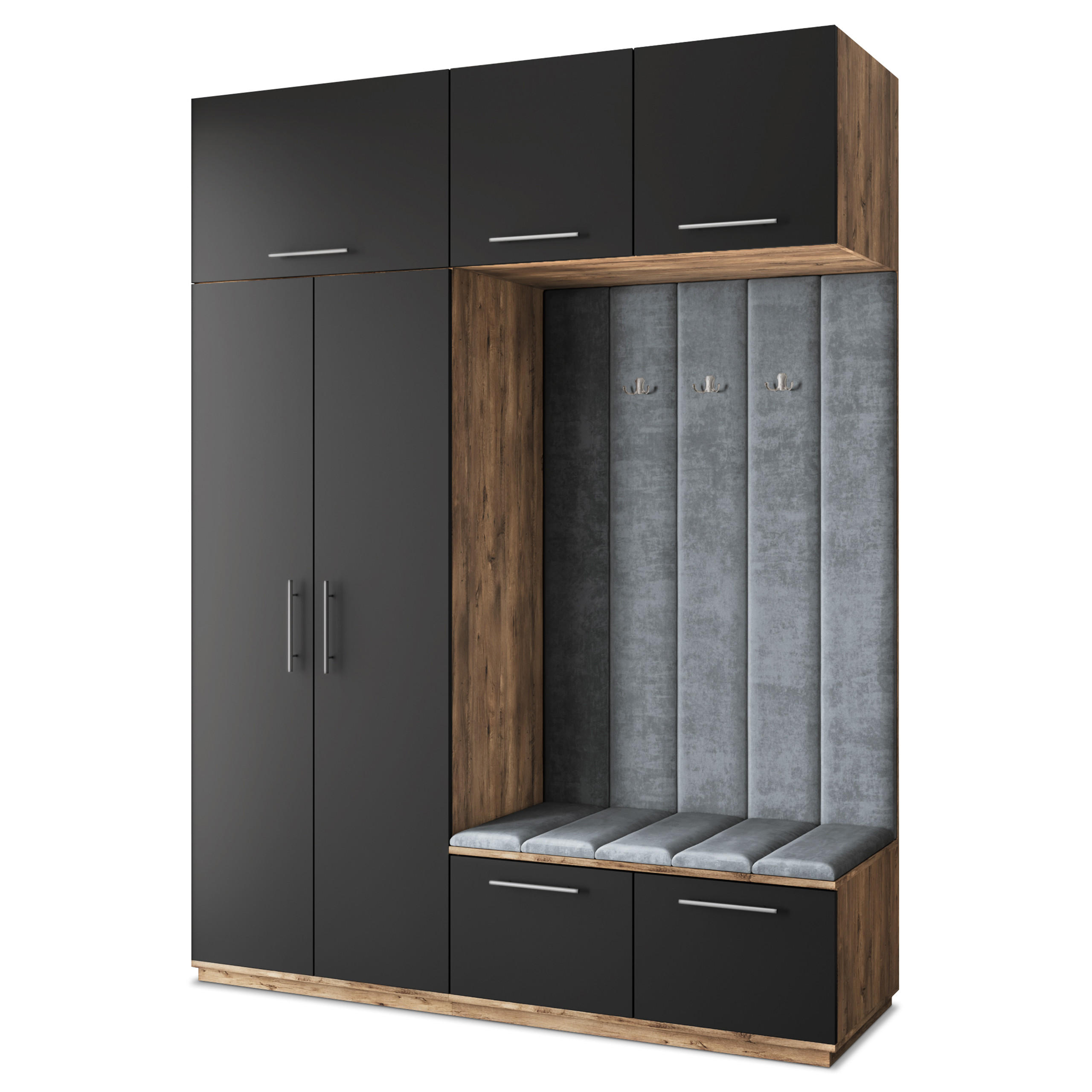 Masseno Garderobenschrank Eiche, Schwarz, Grau 180x240x60 cm