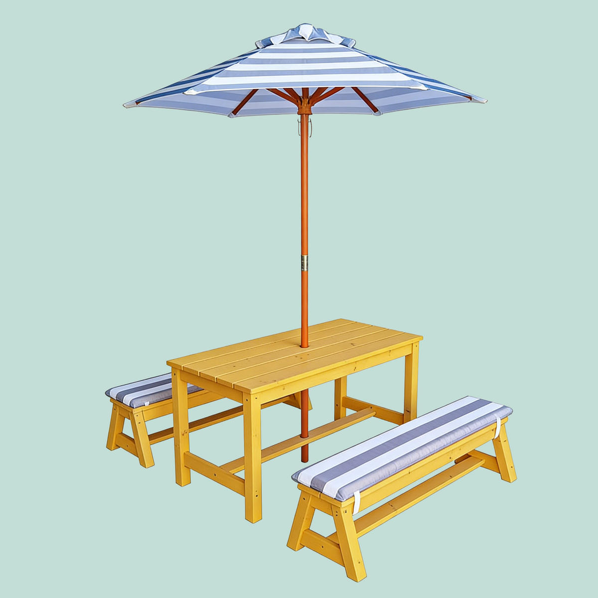 KINDERSITZGRUPPE Orange mit Sonnenschirm - Hellbraun, Holz/Textil - Relaxdays
