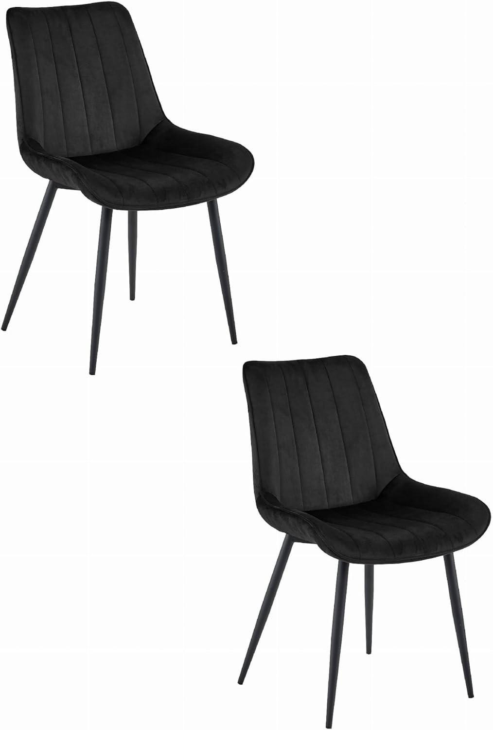 ESSZIMMERSTUHL Schwarzer Velours, geriffelte Rückenlehne, bequeme Sitzfläche - Schwarz, Textil (56/89/43cm) - Best For Home