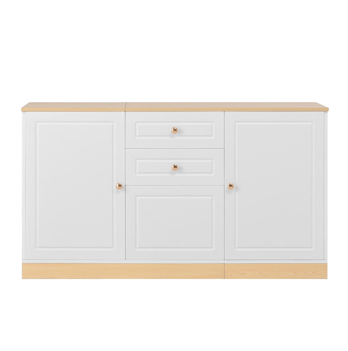 SIDEBOARD 135,5/39/76 cm mit 3 Türen & 2 Schubladen in Weiß und Holzoptik - Weiß, Holzwerkstoff (135.5/76/39cm) - BEAOK