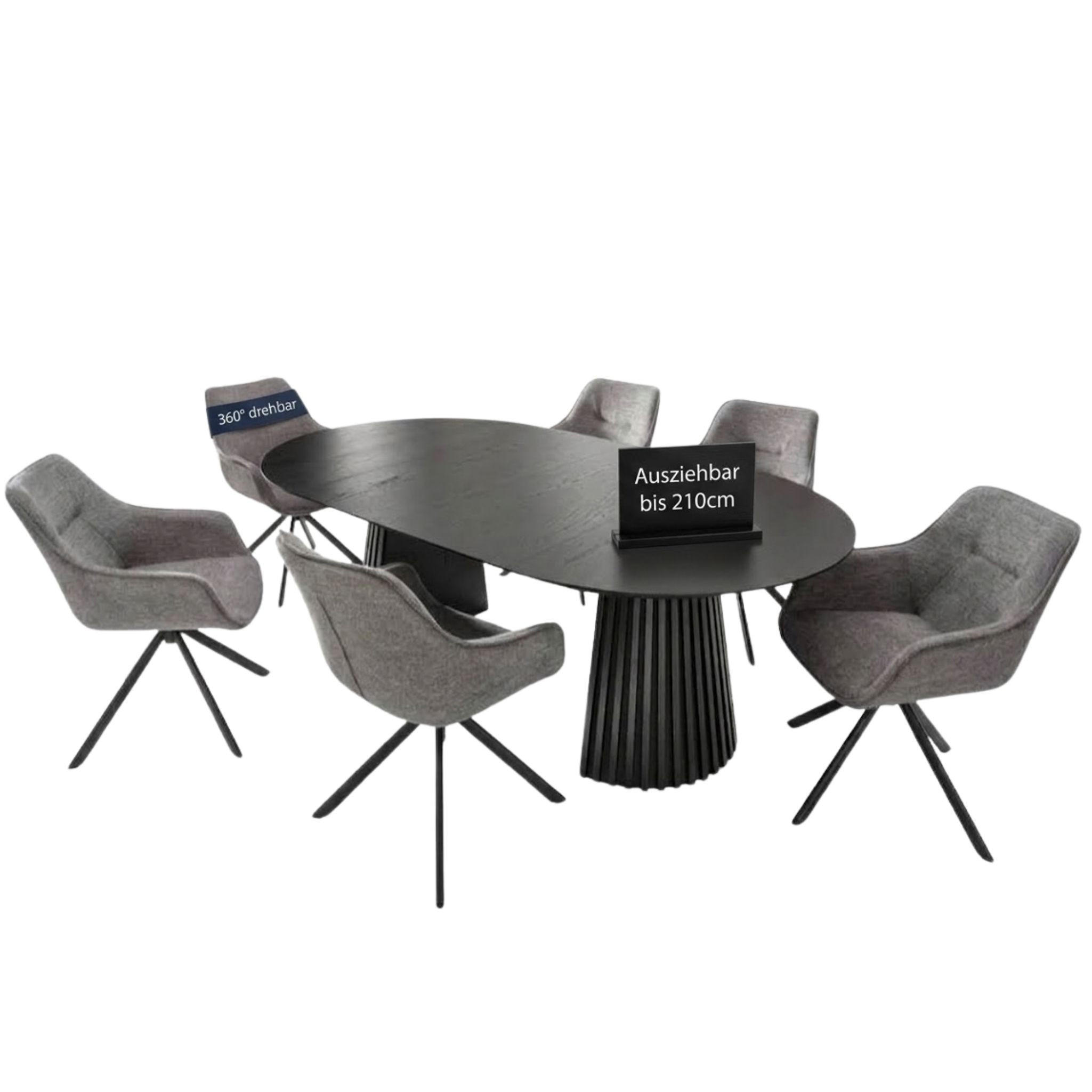 ESSZIMMER-SET San Carlo & Andria ausziehbar - Hellgrau/Schwarz, Holz/Metall (120/76/210cm) - Mr. Deko