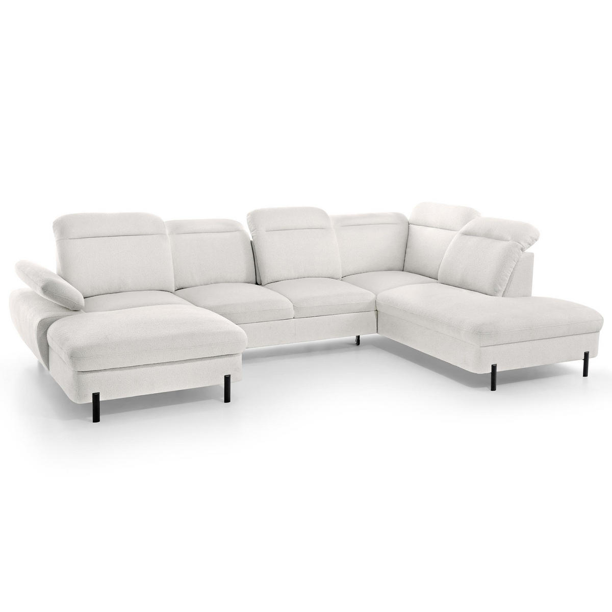 SEDACÍ SOUPRAVA Sora U s funkcí spaní, nastavitelnou hloubkou sedu, opěrkami hlavy a područkou, 365 cm, světle béžová, levá - černá/béžová, textil (365/107/235cm) - Beautysofa