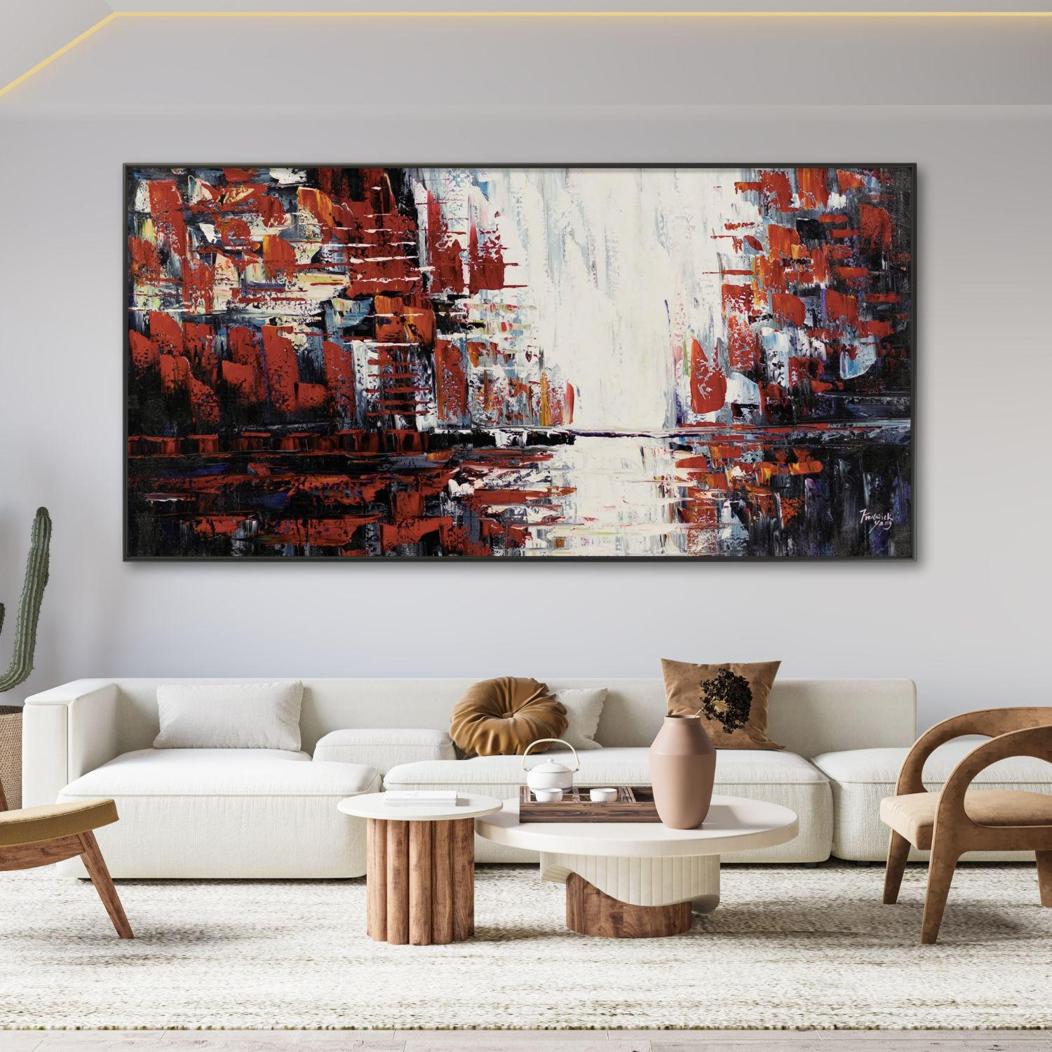 ÖLGEMÄLDE XXL Rot 200/100 cm - Rot/Weiß, Holz/Textil (6.68/100cm) - KUNSTLOFT