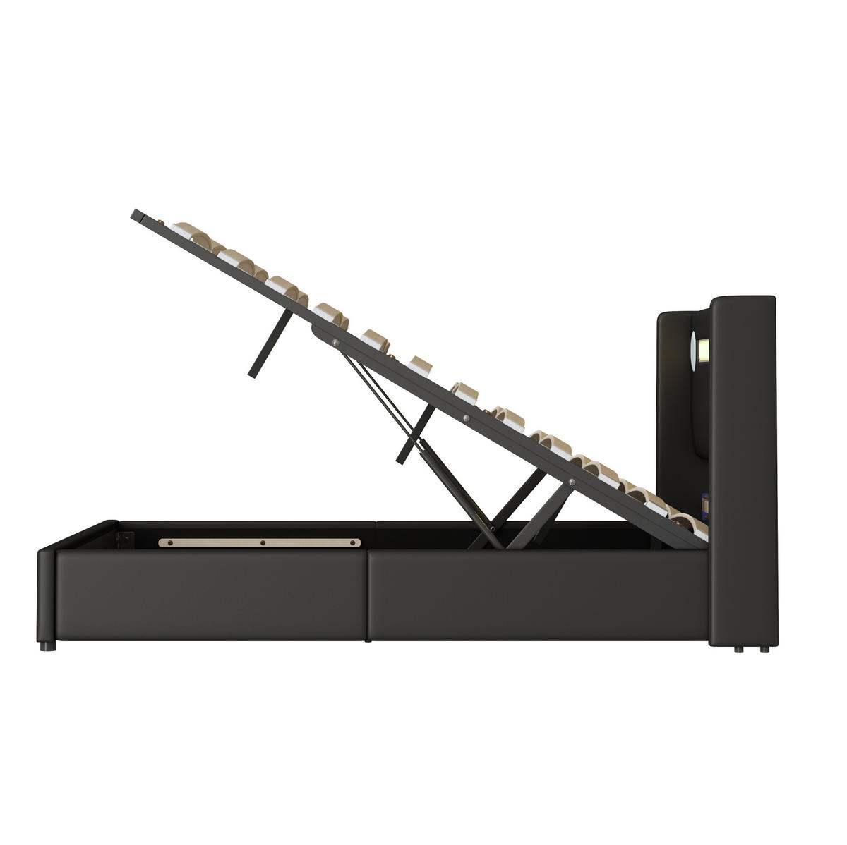 POLSTERBETT mit LED-Beleuchtung 140/200 cm mit Bettkasten und USB in Schwarz - Schwarz, Kunststoff (140/200cm) - BEAOK