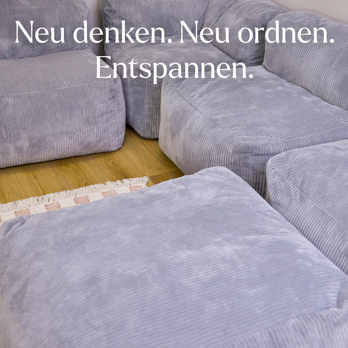 SITZSACK-SOFA 6-tlg. ZEN: 2 Ecksessel, 3 Sessel, Fußstütze - Grau, Textil (450/68/100cm) - icon