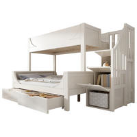 ETAGENBETT 90/140 x 200 cm mit Leiterschrank, Schubladen und Lattenrost in Schlittenform, Weiß - Weiß, Metall (90/200cm) - Redom