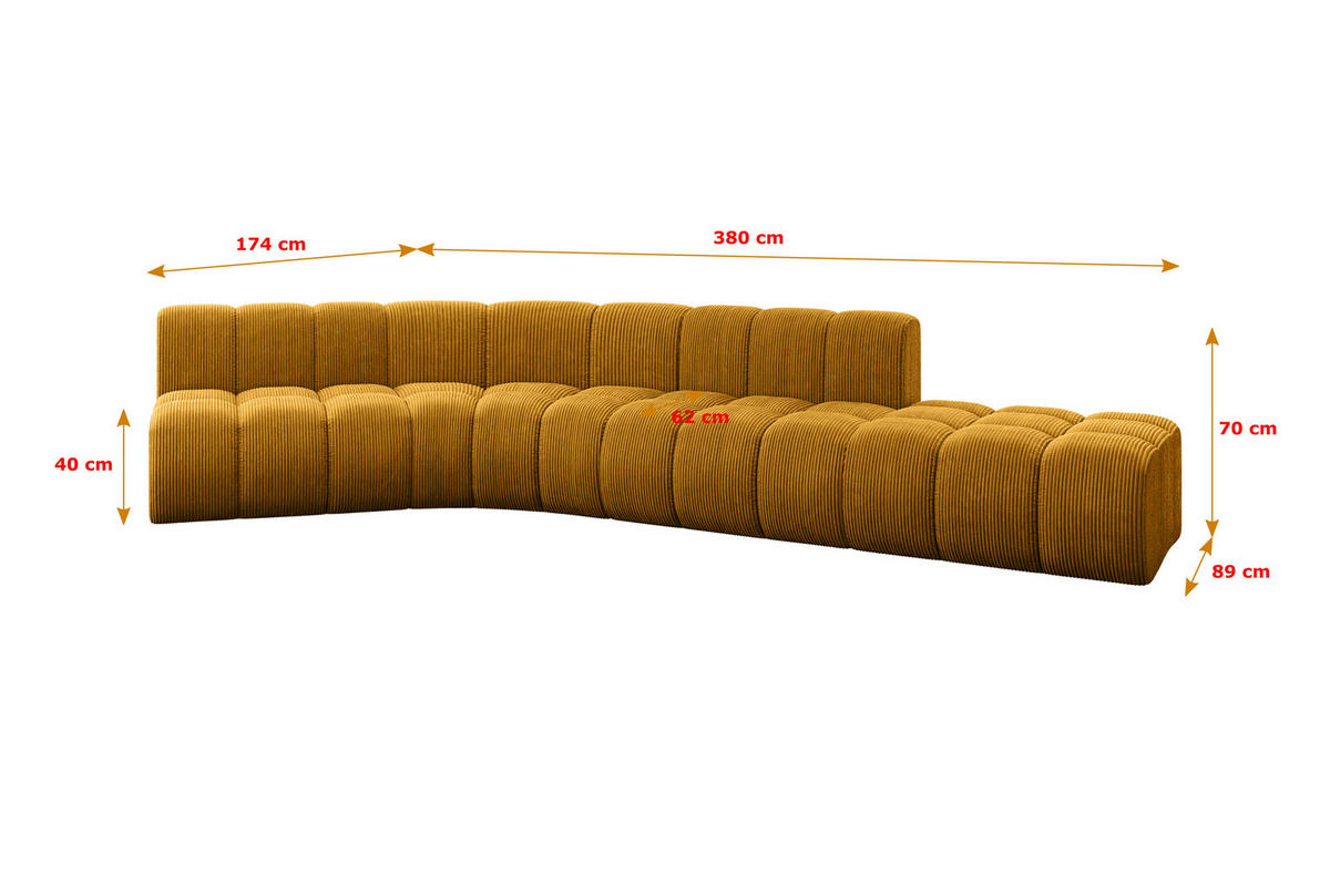 ECKSOFA modulares Sofa Brilo-L1 - 380x174x70 cm Senfgelb - Currygelb, Holzwerkstoff/Textil (380/174cm) - ALTDECOR