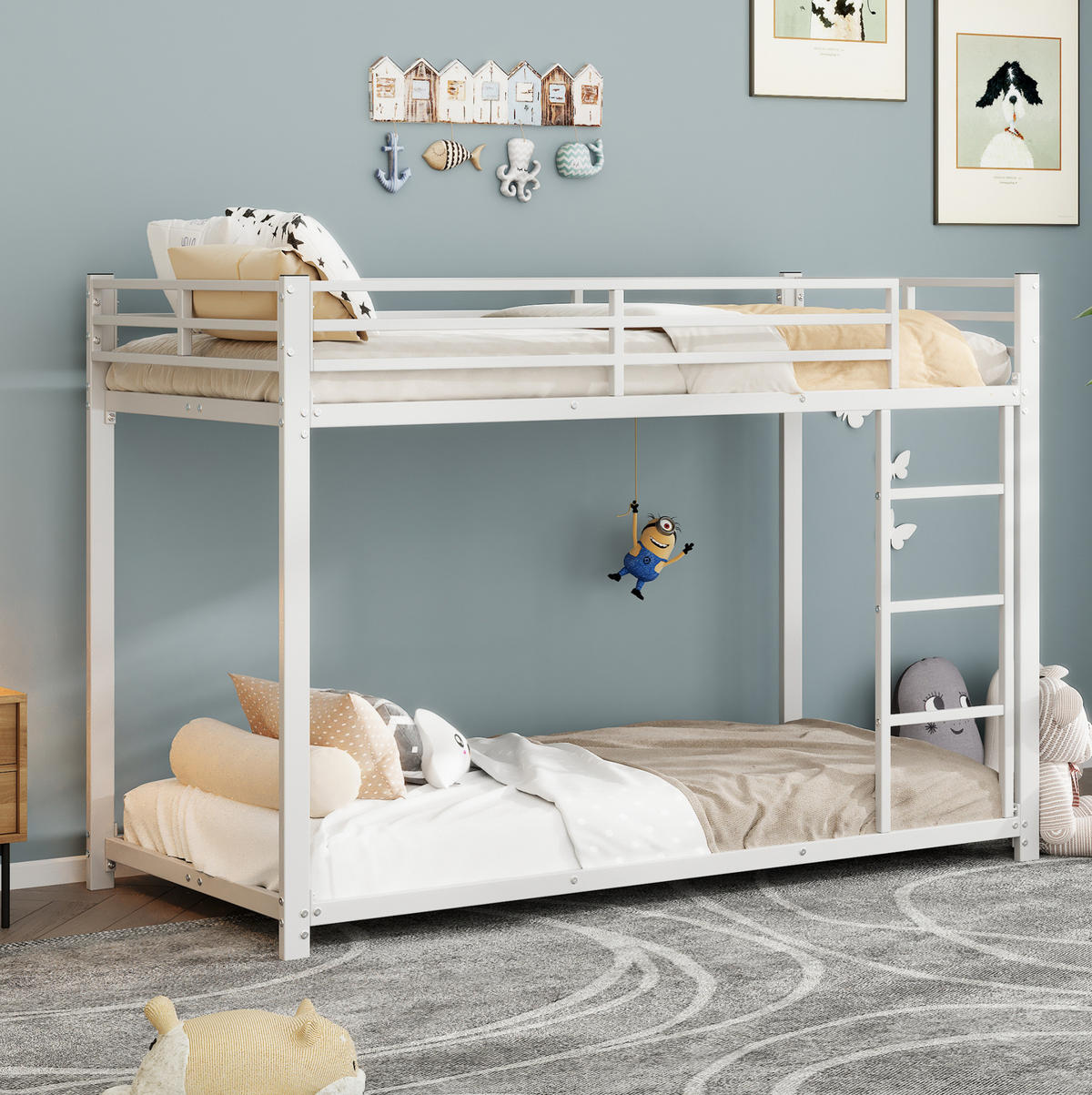 ETAGENBETT 90/200 cm Weiß aus Metall für Kinder mit Sicherheitsleisten - Weiß, Metall (90/200cm) - Flora Grace