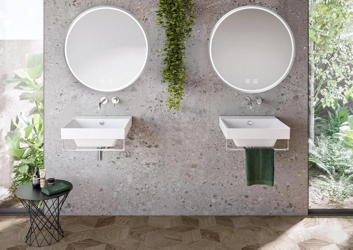SPIEGEL Rea Led 50cm Mmj Brush Silver - Edelstahlfarben, Glas (50/50/50cm) - REA