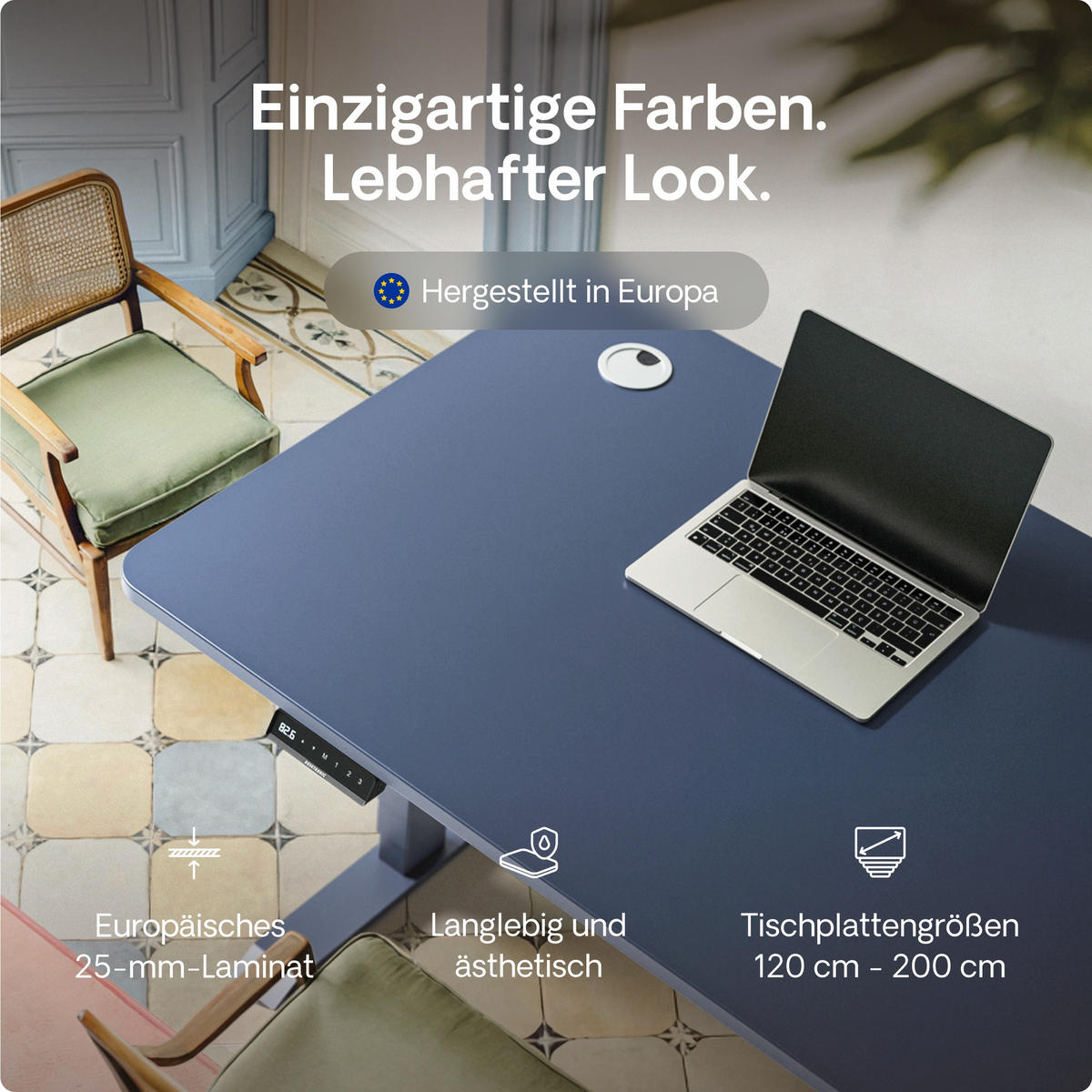SCHREIBTISCH Elektrisch Höhenverstellbarer HomePro 120x60cm Blau/Weiß mit Memory-Funktion, Anti-Kollisions Technologie - Blau/Weiß, Holzwerkstoff (60/120/72cm) - Desktronic