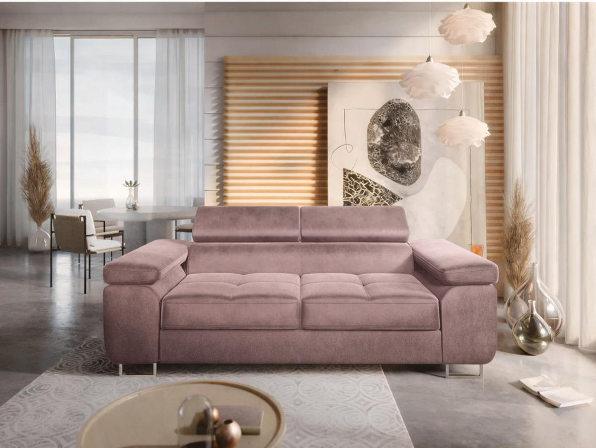 2-SITZER-SOFA WILD mit Verstellbare Kopfstützen Velours Rosa - Chromfarben/Pink, Holz/Textil (209/89/102cm) - Muffo