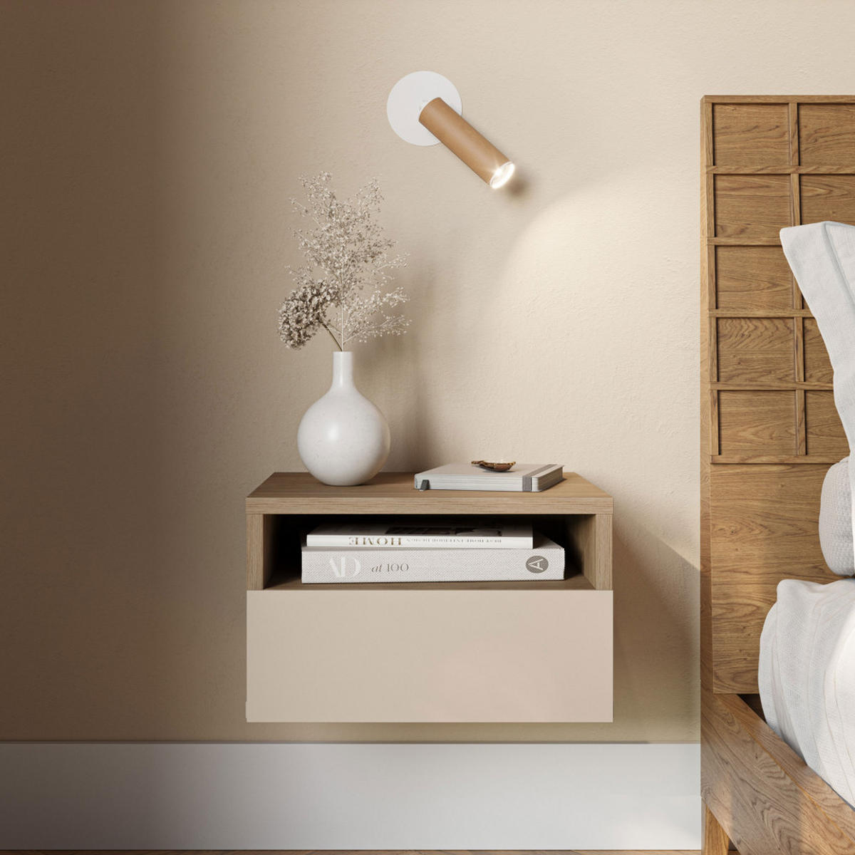 WANDMONTIERTER Nachttisch aus Holz mit 1 Schublade - Quenor - Beige - Beige, Holz (40/24/35cm) - Drawer