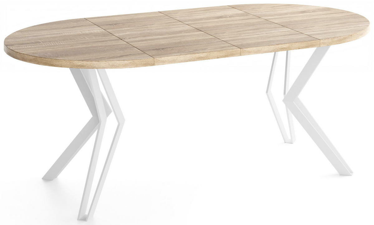 ESSTISCH Austin runder ausziehbarer, Sonoma Eiche 120-200/100/76 cm - Braun/Weiß, Holzwerkstoff/Metall (120/200/76cm) - WFL GROUP