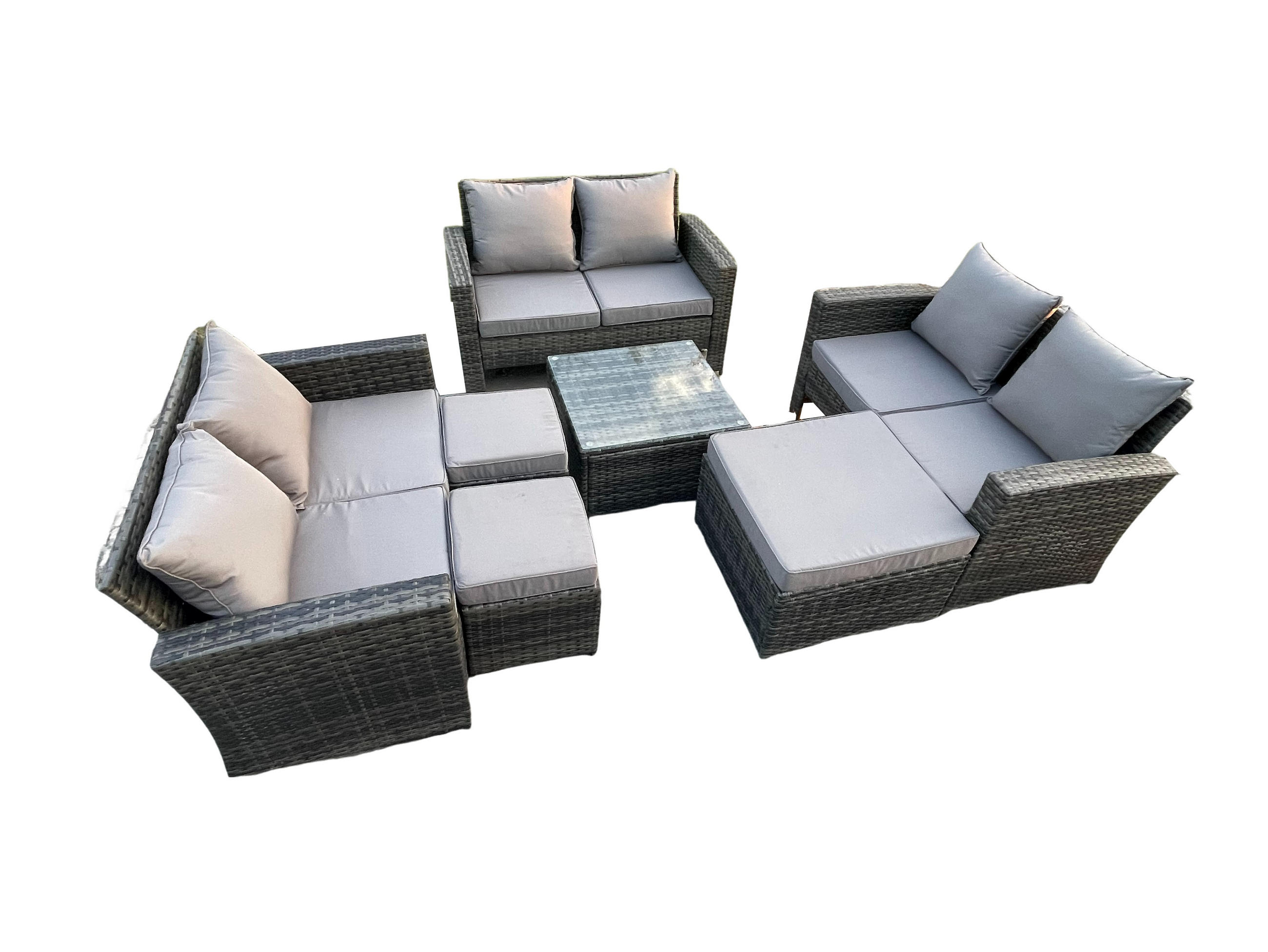 GARTENSOFA Hohe Rückenlehne Polyrattan Dunkelgrau 9-Sitzer - Dunkelgrau, Metall - Fimous