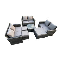GARTENSOFA Hohe Rückenlehne Polyrattan Dunkelgrau 9-Sitzer - Dunkelgrau, Metall - Fimous