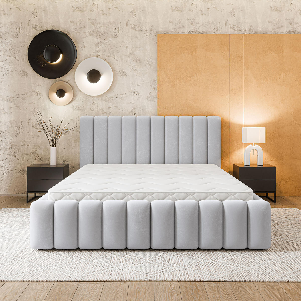 ČALOUNĚNÁ Postel DINESE 120x200 cm Světle šedá - světle šedá, kompozitní dřevo/textil (120/200cm) - MASSENO