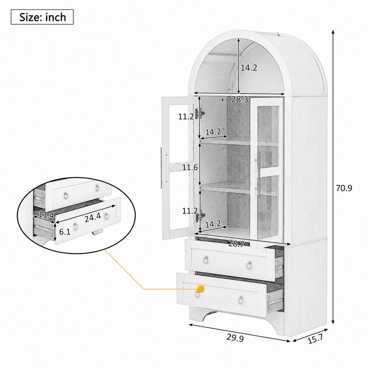 KÜCHENSCHRANK mit Glastüren, 76,2/180/40 cm, MDF und Glas, Weiß, VERSTELLBARE REGALBÖDEN, für Esszimmer und Küche - Weiß, Holzwerkstoff (40/180/76.2cm) - Rolipo