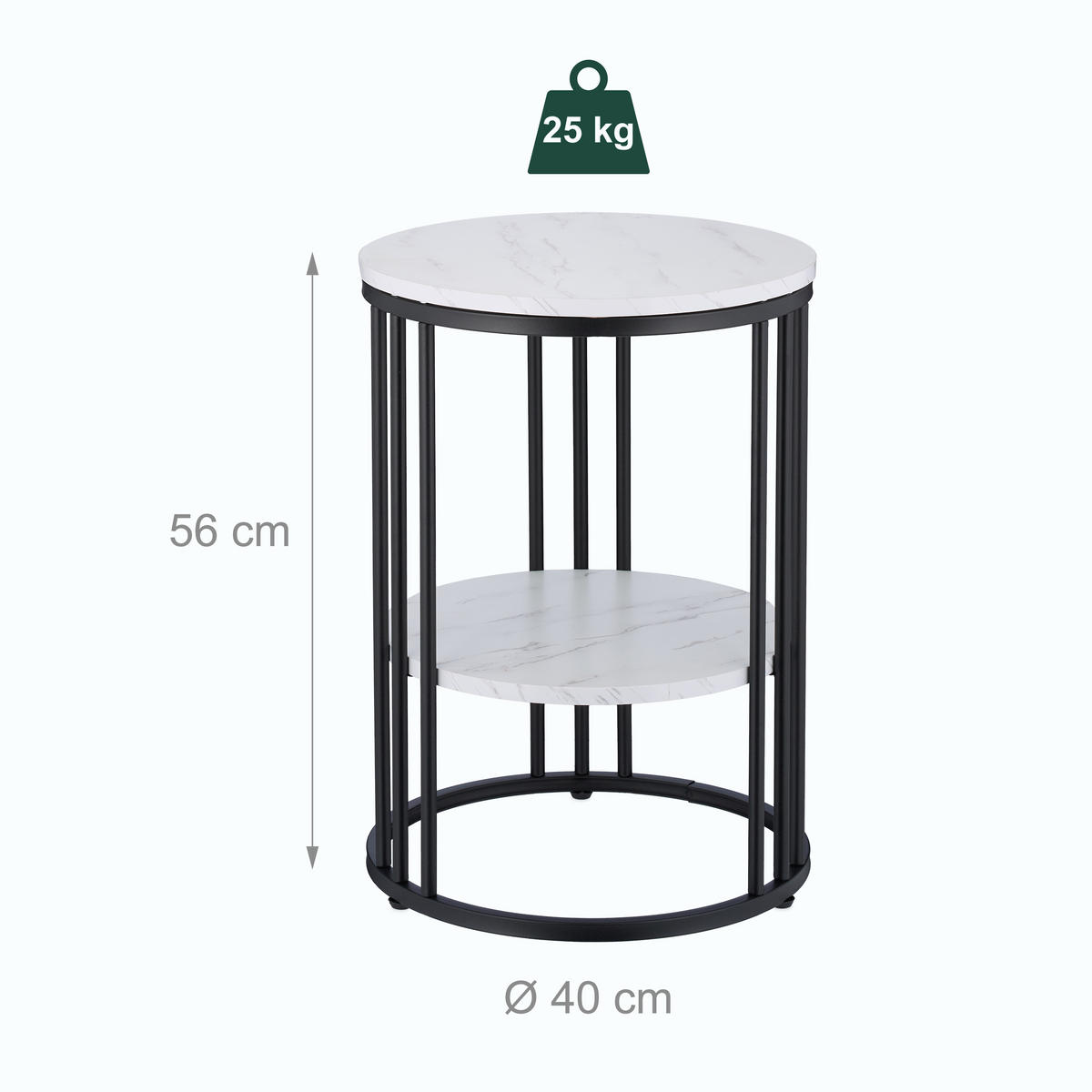 MASĂ AUXILIARĂ alb negru aspect marmură 2 rafturi - alb/negru, compozit lemnos/metal (40/40/56cm) - Relaxdays