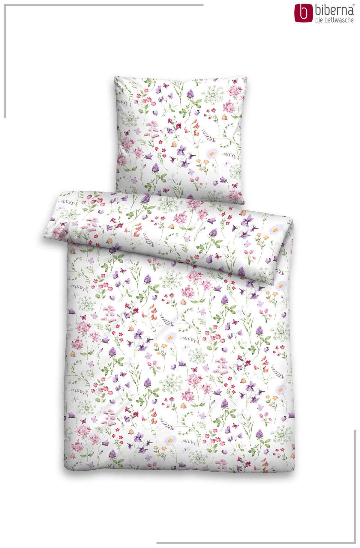 BETTWÄSCHE-GARNITUR Premium Linon Flowerpower weiss, 135x200 cm + 80x80 cm - Weiß, Textil (135/200cm) - biberna
