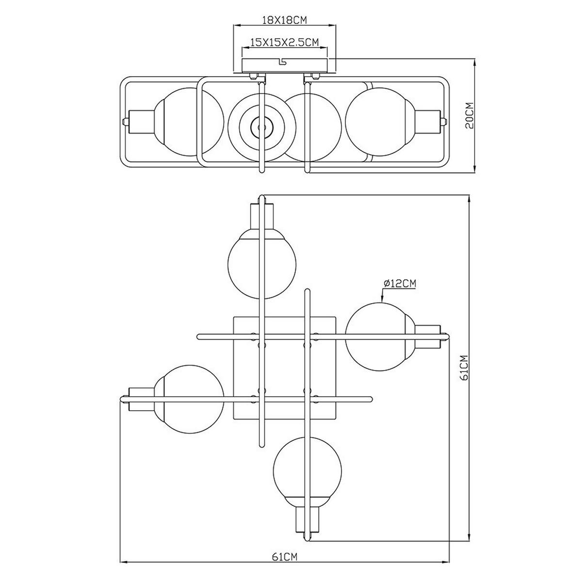 DECKENLEUCHTE Metall Grau Rauchoptik - Grau, Glas (61/61/20cm) - Globo Lighting